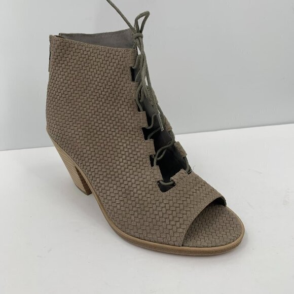 Eileen Fisher Slew woven peeptoe booties boot shoe lace-up tie tan leather new 9 - Picture 3 of 8